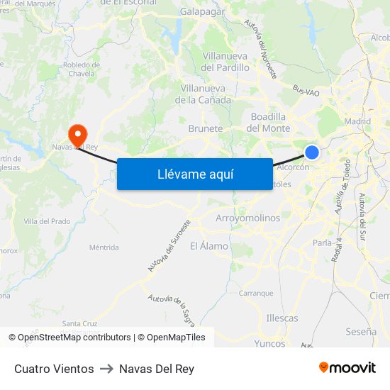 Cuatro Vientos to Navas Del Rey map