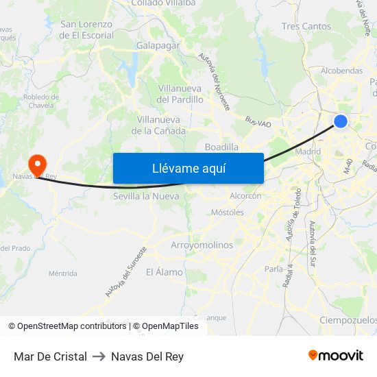 Mar De Cristal to Navas Del Rey map