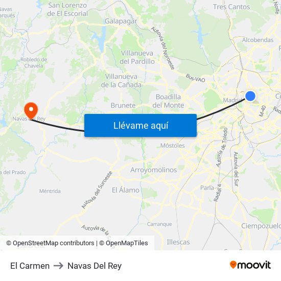 El Carmen to Navas Del Rey map
