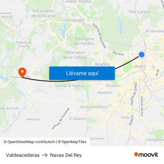 Valdeacederas to Navas Del Rey map