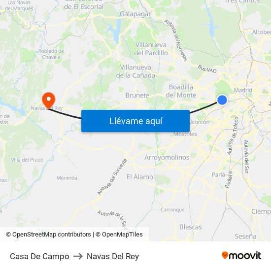 Casa De Campo to Navas Del Rey map