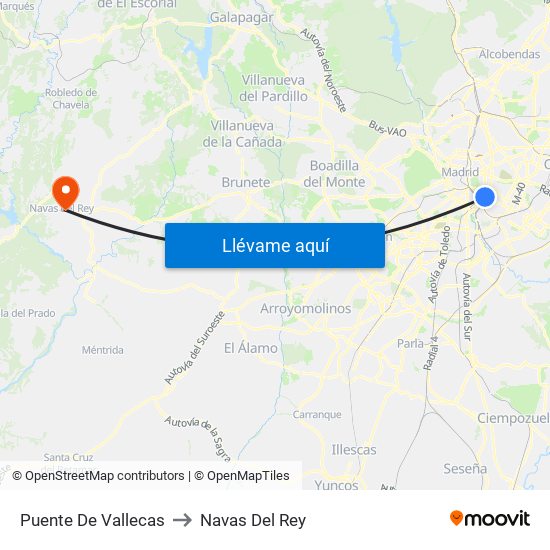Puente De Vallecas to Navas Del Rey map