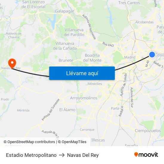 Estadio Metropolitano to Navas Del Rey map
