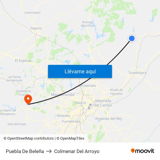 Puebla De Beleña to Colmenar Del Arroyo map