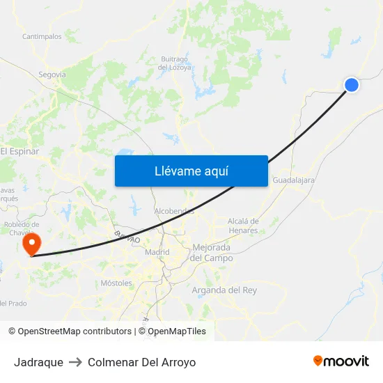 Jadraque to Colmenar Del Arroyo map