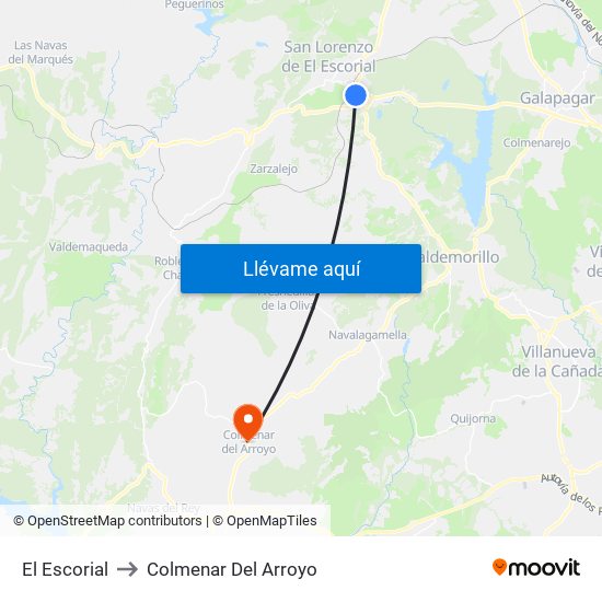 El Escorial to Colmenar Del Arroyo map