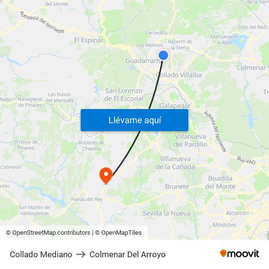 Collado Mediano to Colmenar Del Arroyo map