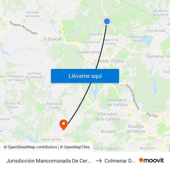 Jurisdicción Mancomunada De Cerdedilla Y Navacerrada to Colmenar Del Arroyo map