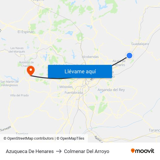 Azuqueca De Henares to Colmenar Del Arroyo map