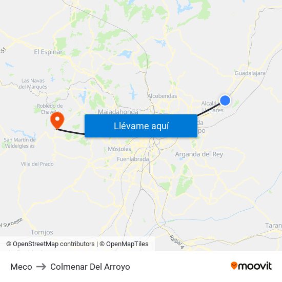 Meco to Colmenar Del Arroyo map