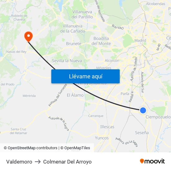 Valdemoro to Colmenar Del Arroyo map