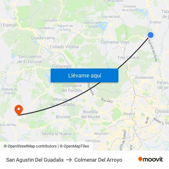San Agustín Del Guadalix to Colmenar Del Arroyo map