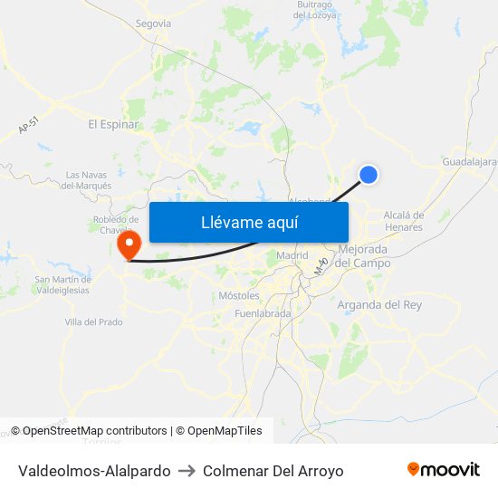 Valdeolmos-Alalpardo to Colmenar Del Arroyo map