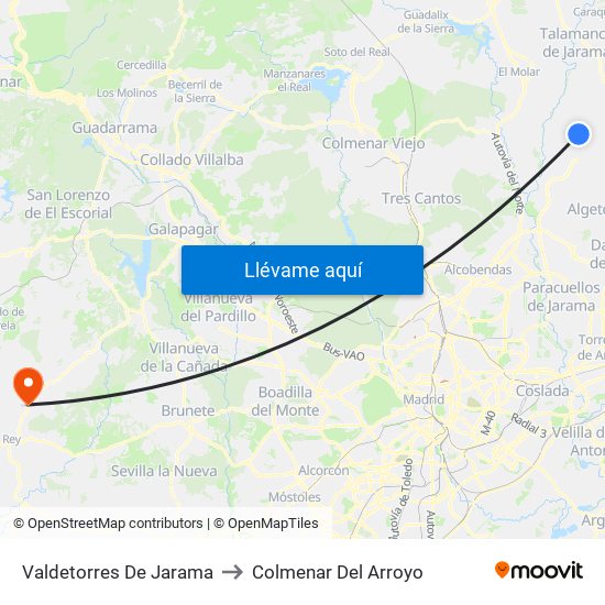Valdetorres De Jarama to Colmenar Del Arroyo map