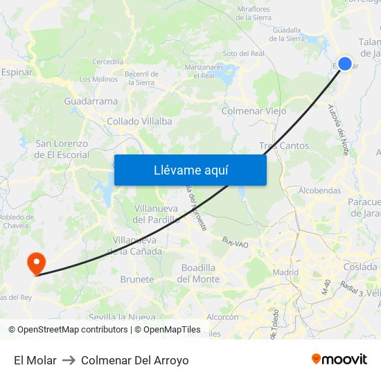 El Molar to Colmenar Del Arroyo map
