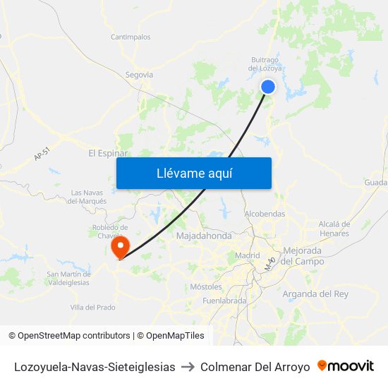 Lozoyuela-Navas-Sieteiglesias to Colmenar Del Arroyo map