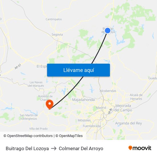 Buitrago Del Lozoya to Colmenar Del Arroyo map
