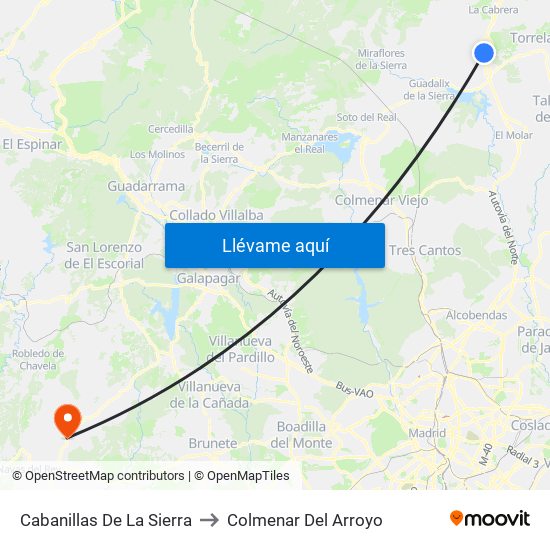 Cabanillas De La Sierra to Colmenar Del Arroyo map