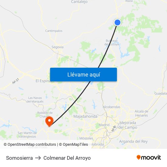 Somosierra to Colmenar Del Arroyo map