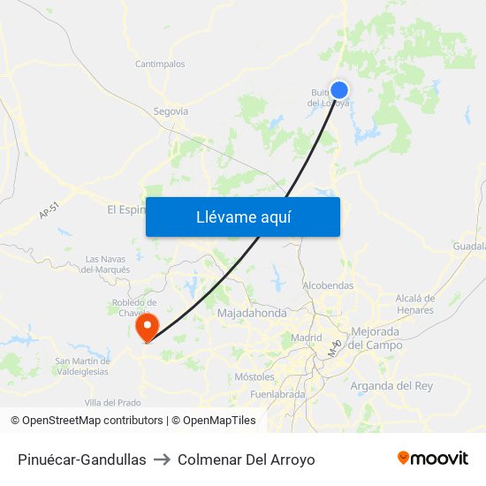 Pinuécar-Gandullas to Colmenar Del Arroyo map