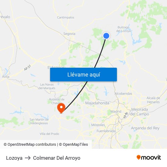 Lozoya to Colmenar Del Arroyo map