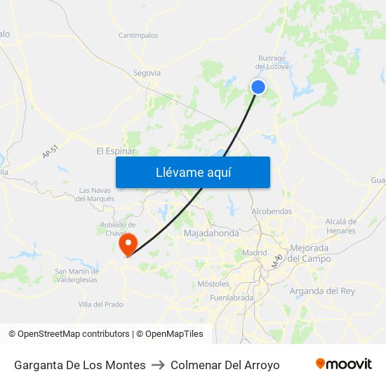Garganta De Los Montes to Colmenar Del Arroyo map