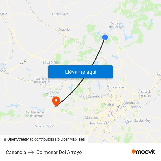 Canencia to Colmenar Del Arroyo map