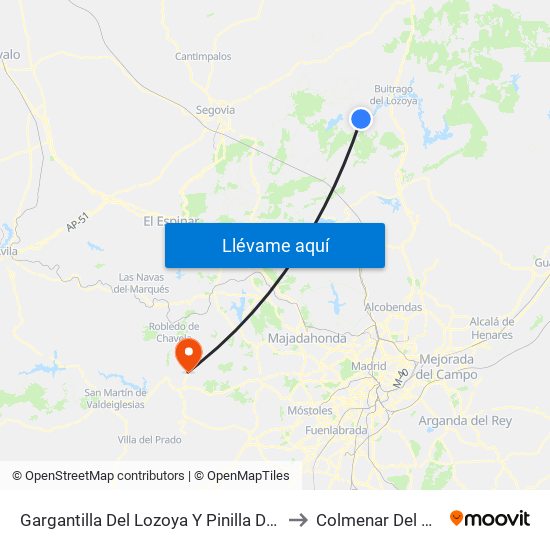 Gargantilla Del Lozoya Y Pinilla De Buitrago to Colmenar Del Arroyo map