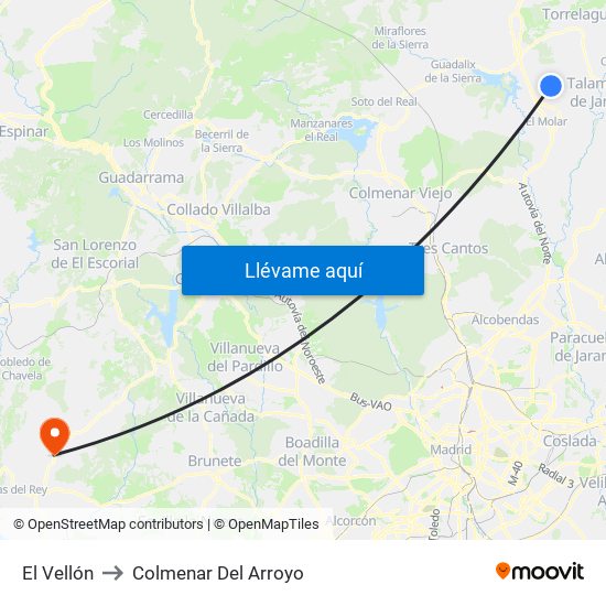 El Vellón to Colmenar Del Arroyo map