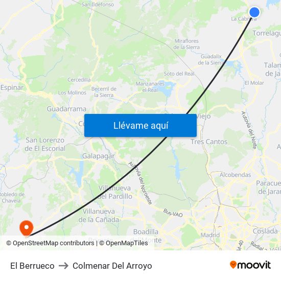 El Berrueco to Colmenar Del Arroyo map