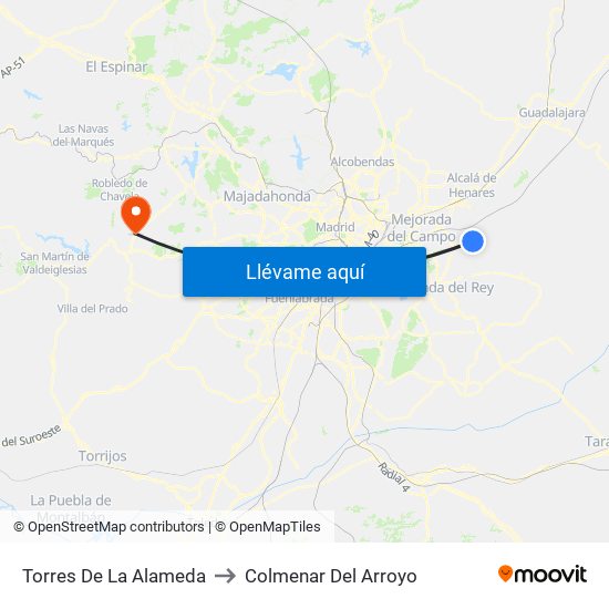Torres De La Alameda to Colmenar Del Arroyo map