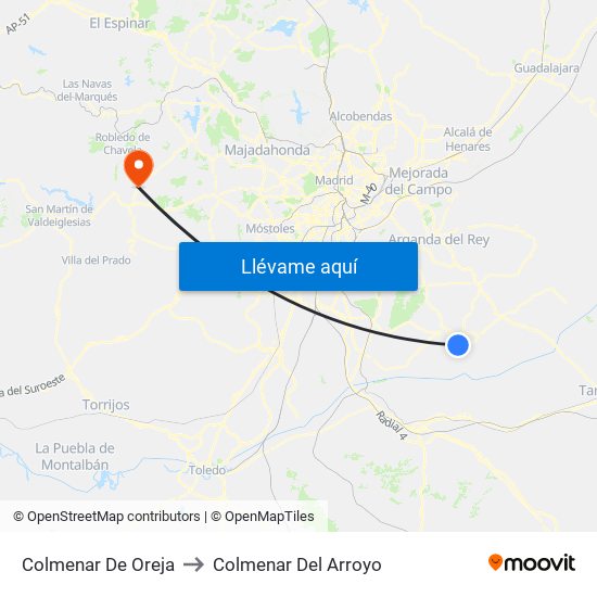 Colmenar De Oreja to Colmenar Del Arroyo map