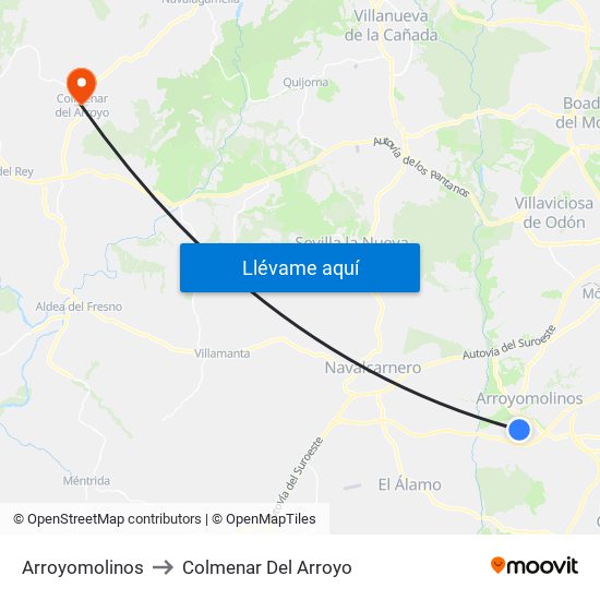 Arroyomolinos to Colmenar Del Arroyo map