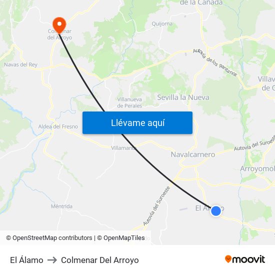 El Álamo to Colmenar Del Arroyo map