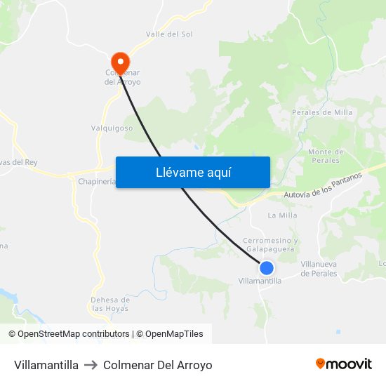 Villamantilla to Colmenar Del Arroyo map
