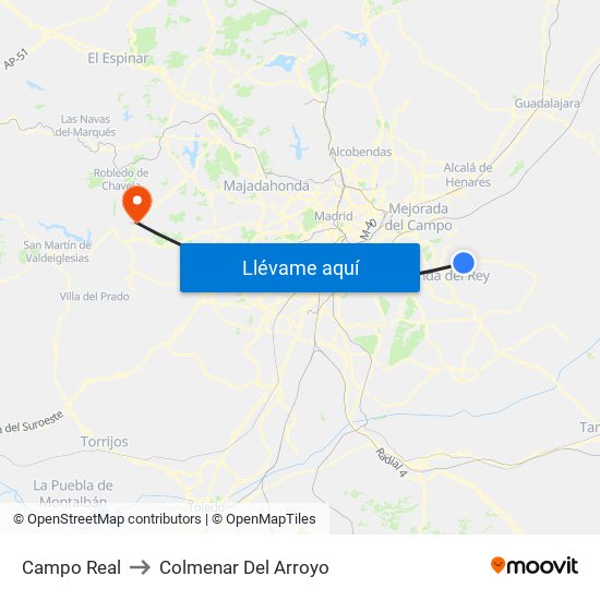 Campo Real to Colmenar Del Arroyo map