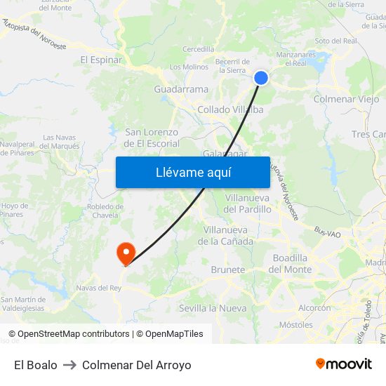 El Boalo to Colmenar Del Arroyo map