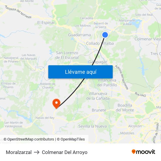 Moralzarzal to Colmenar Del Arroyo map
