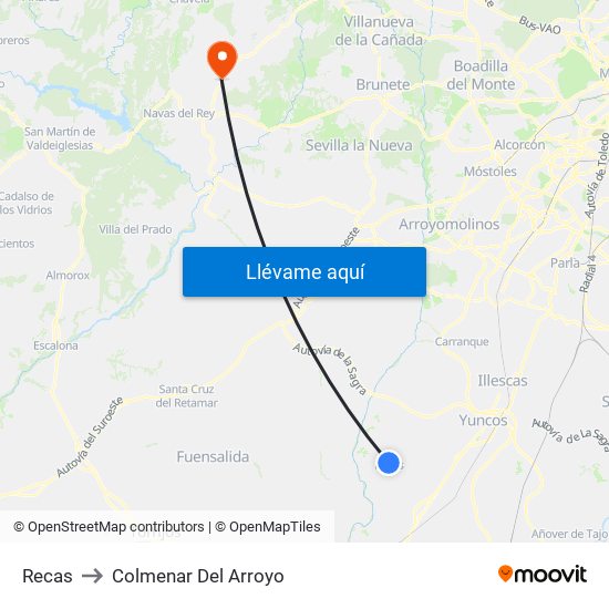 Recas to Colmenar Del Arroyo map