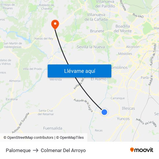 Palomeque to Colmenar Del Arroyo map