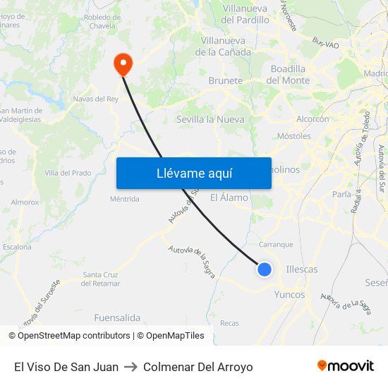 El Viso De San Juan to Colmenar Del Arroyo map