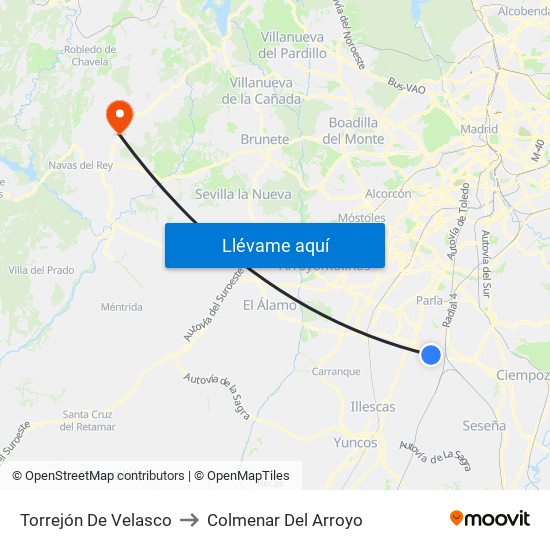Torrejón De Velasco to Colmenar Del Arroyo map