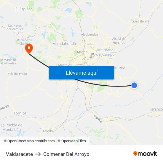 Valdaracete to Colmenar Del Arroyo map