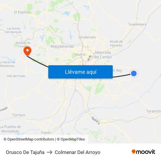 Orusco De Tajuña to Colmenar Del Arroyo map