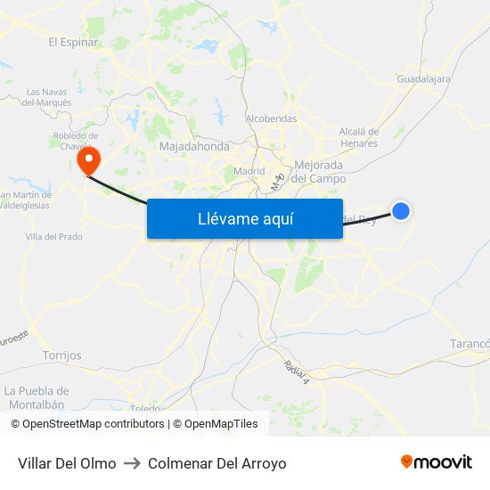 Villar Del Olmo to Colmenar Del Arroyo map