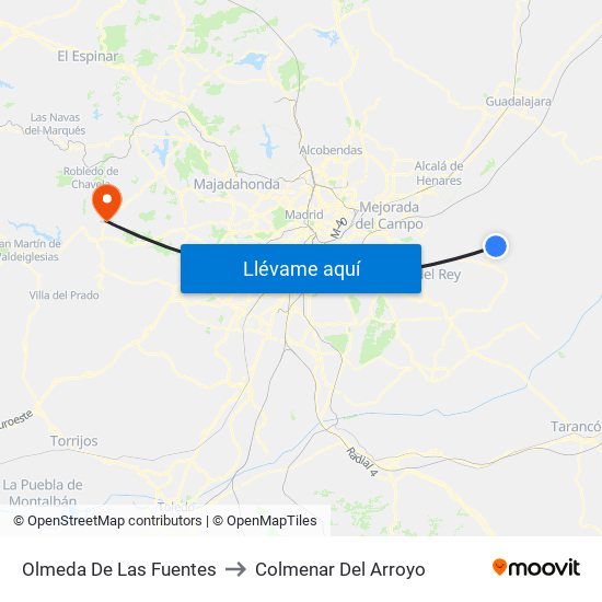 Olmeda De Las Fuentes to Colmenar Del Arroyo map
