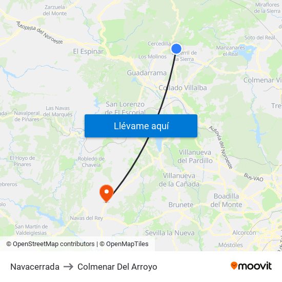 Navacerrada to Colmenar Del Arroyo map