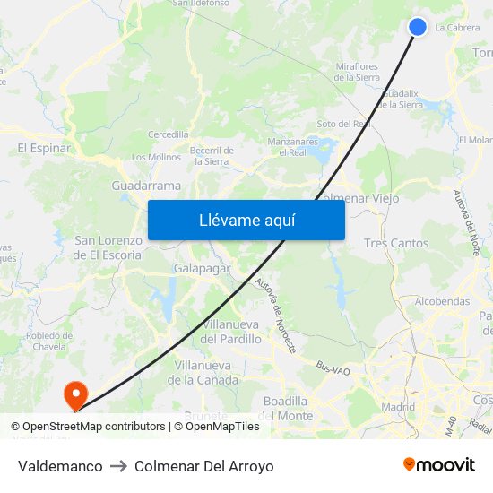 Valdemanco to Colmenar Del Arroyo map