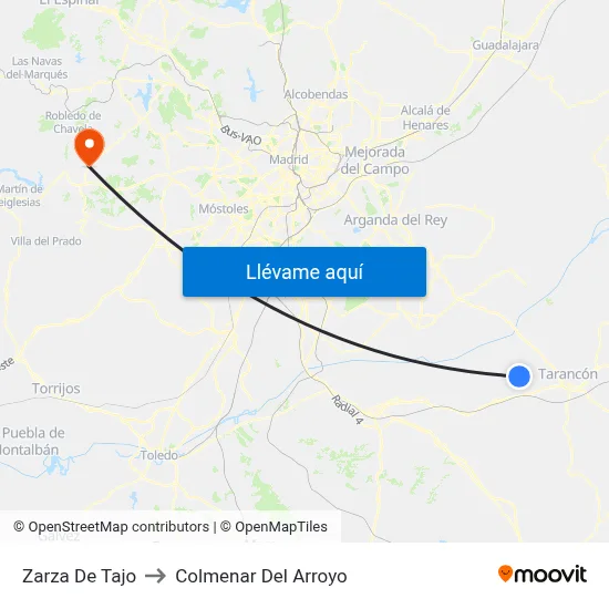 Zarza De Tajo to Colmenar Del Arroyo map