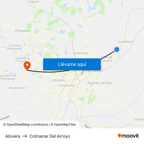 Alovera to Colmenar Del Arroyo map